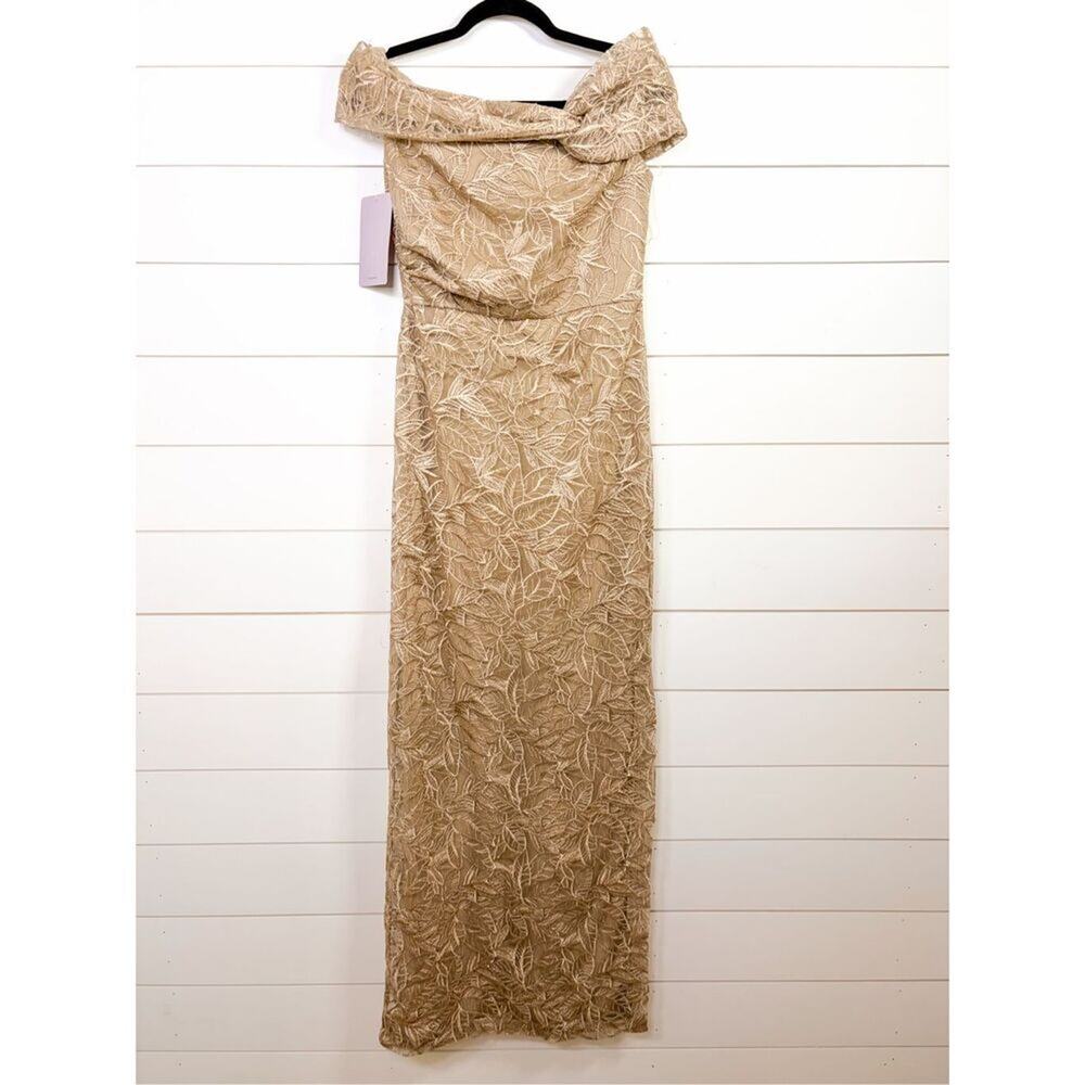 NWT JS Collections Women's Floral Off-The-Shoulder Gown Maxi Dress Gold Size 6